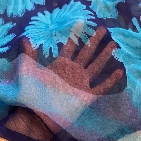 MORE By Lata | Sheer Tunic Top | Swim Cover-Up | Blue Floral | Size - Picture 8 of 12